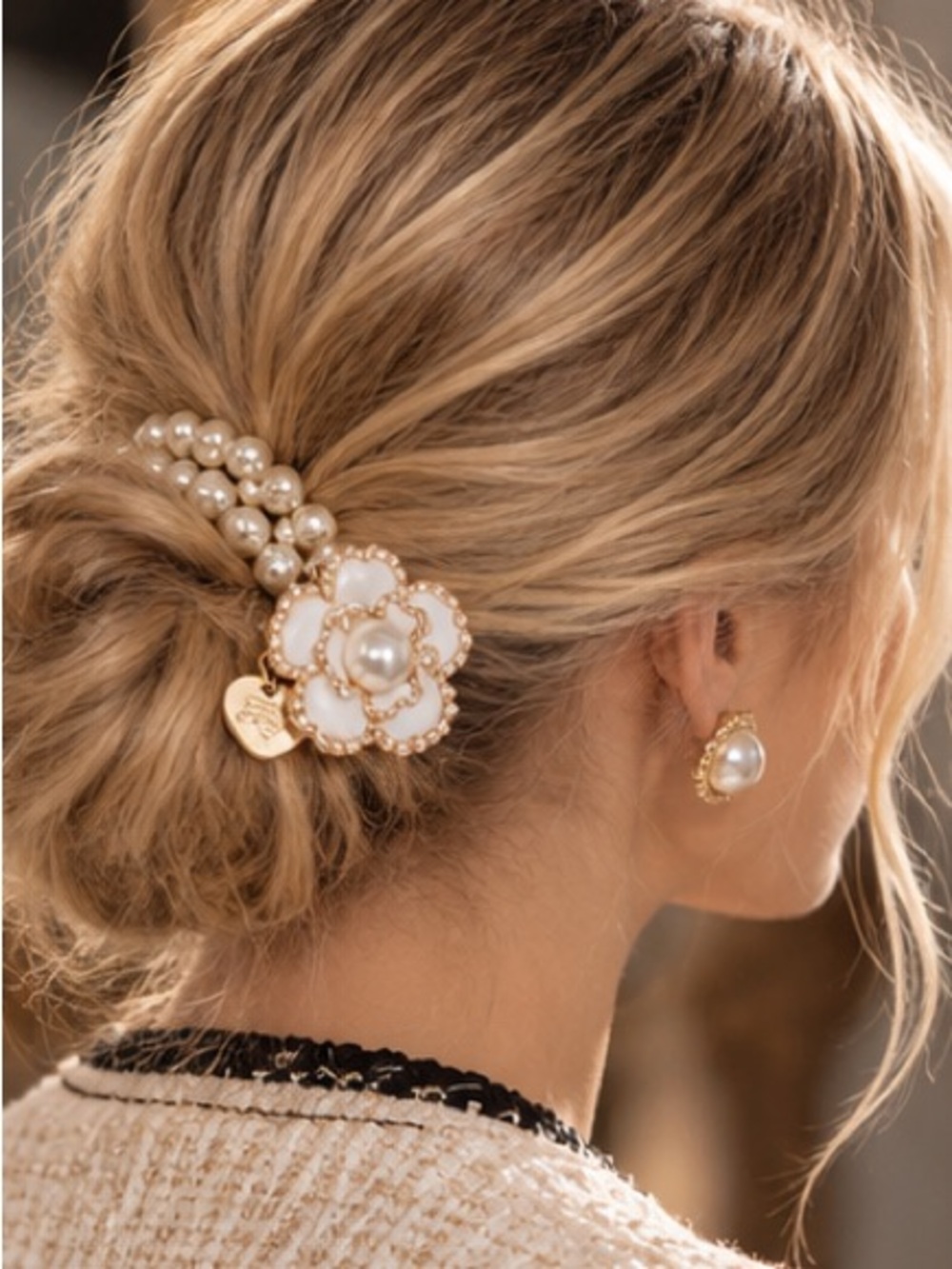 Reformation Pearl & Black Floral Hair Clip Set